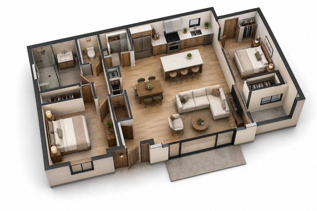 700 Sq Ft Two-Bedroom ADU Floor Plan